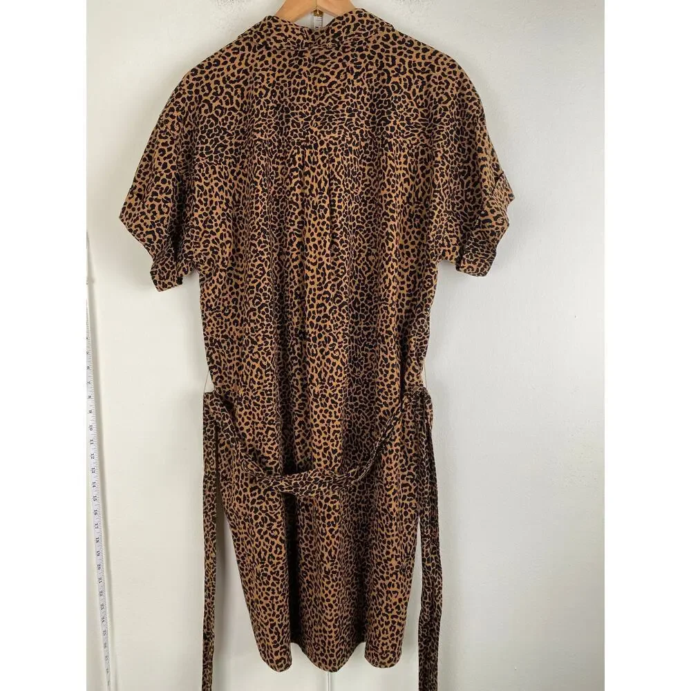 NWT J.Crew Factory Leopard Linen Blend Shirt Dress Belted Large - Picture 11 of 13